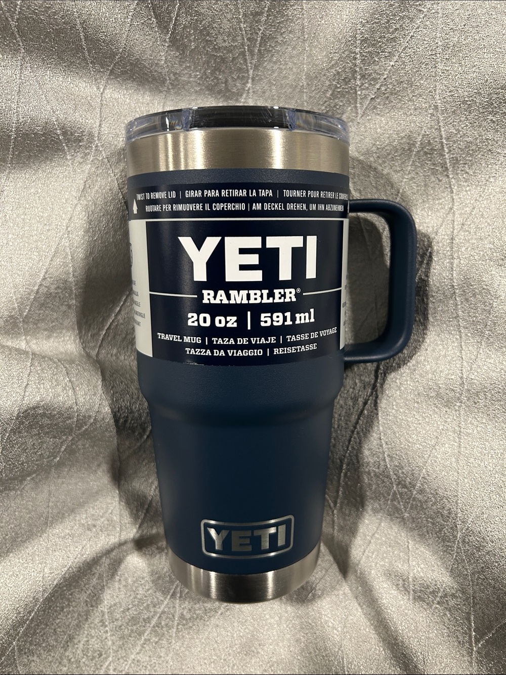 Yeti Rambler 20 oz Travel Mug - Navy Blue with Stainless Accents